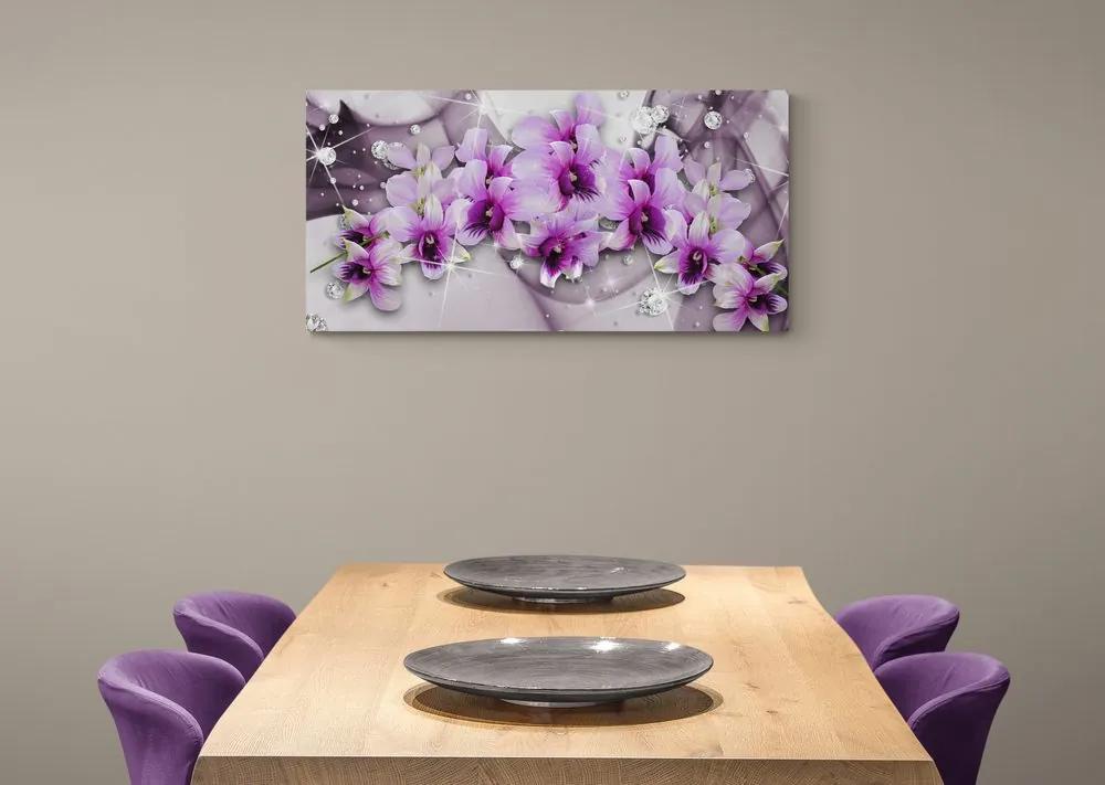 Εικόνα μωβ λουλούδια σε αφηρημένο φόντο - 120x60