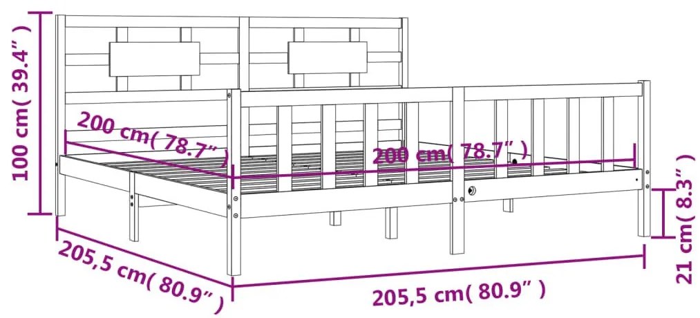 Πλαίσιο Κρεβατιού με Κεφαλάρι Μαύρο 200x200 εκ. Μασίφ Ξύλο - Μαύρο