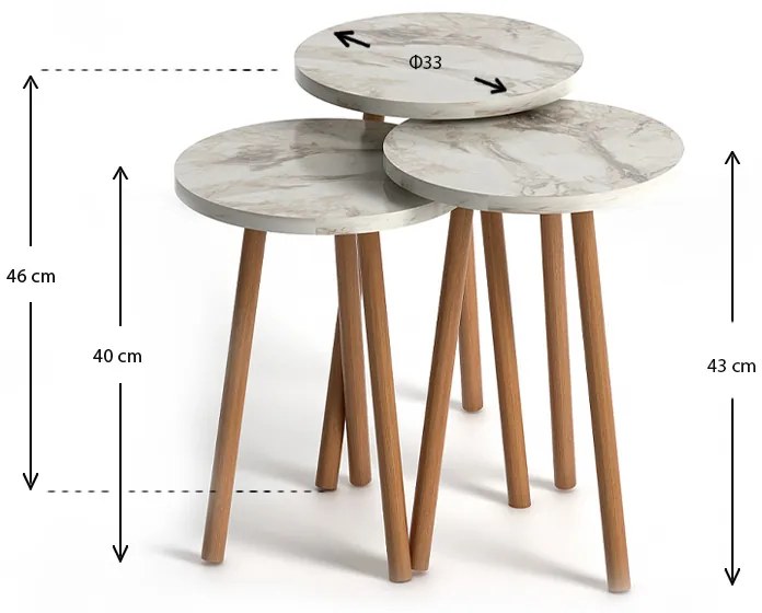 Τραπεζάκια βοηθητικά Roma Megapap χρώμα εφέ μαρμάρου