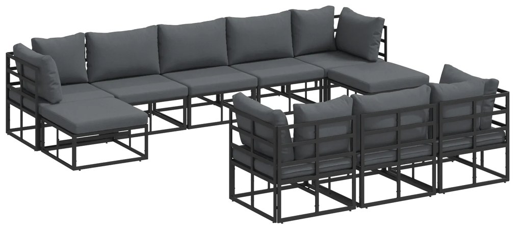 vidaXL Σετ Καναπέ Κήπου 10 pcs Μαύρο 353 x 141.5 x 71 εκ Αλουμίνιο