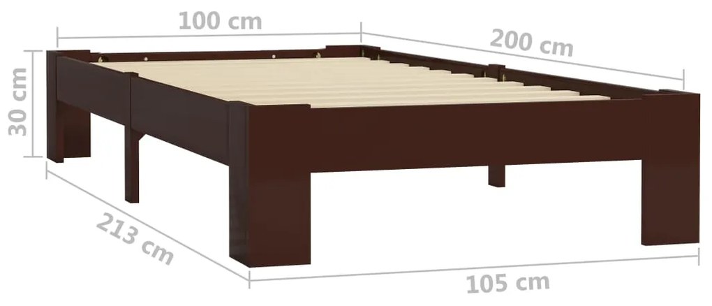 Πλαίσιο Κρεβατιού Σκούρο Καφέ 100 x 200 εκ. Μασίφ Ξύλο Πεύκου - Καφέ