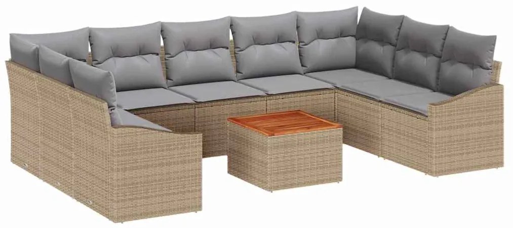 vidaXL Σετ Καναπέ Κήπου με μαξιλάρι 10 pcs Μπεζ Πολυ ράταν