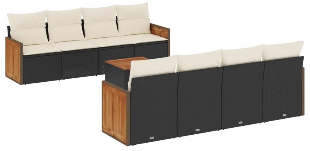 vidaXL Σαλόνι Κήπου Σετ 9 Τεμαχίων Μαύρο από Συνθ. Ρατάν με Μαξιλάρια