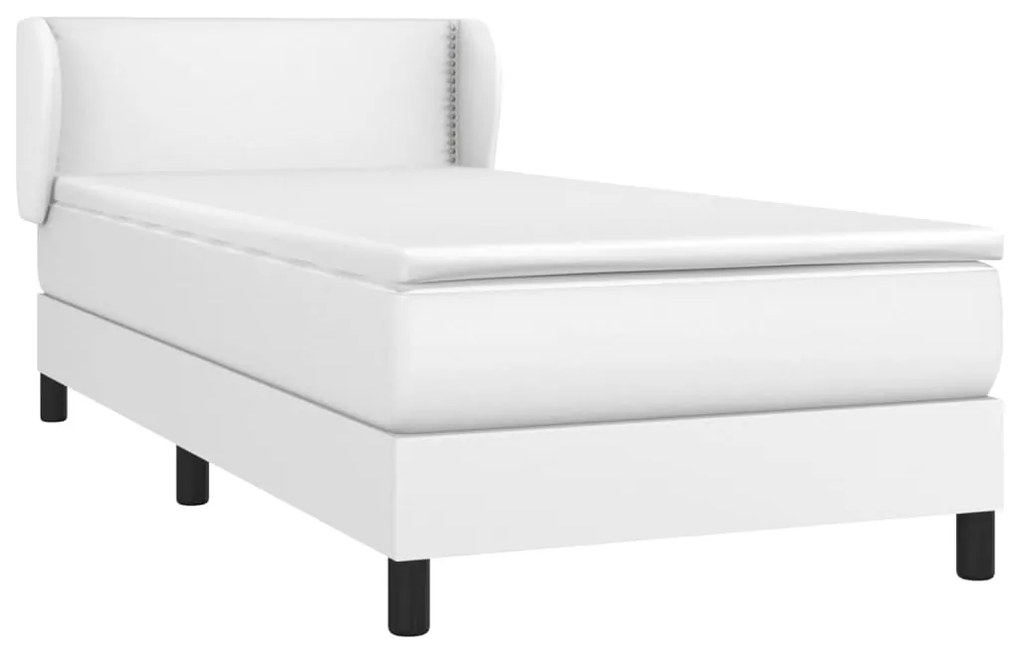 vidaXL Κρεβάτι Boxspring με Στρώμα Λευκό 90x190εκ. από Συνθετικό Δέρμα