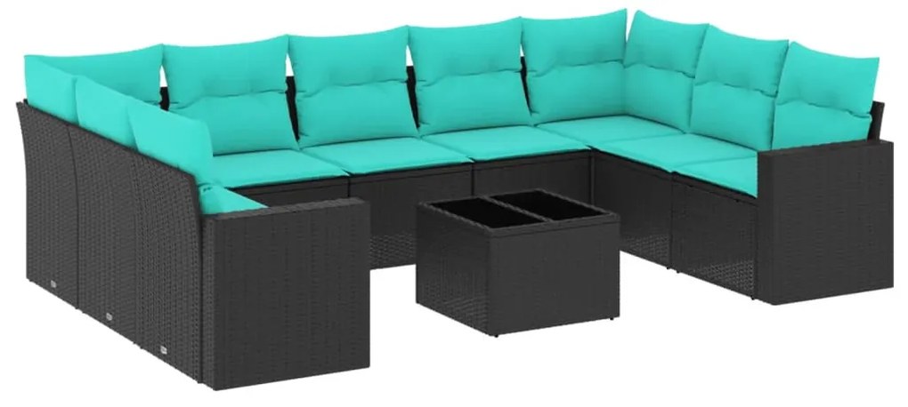 vidaXL Καναπές Σετ 10 Τεμαχίων Μαύρο Συνθετικό Ρατάν με Μαξιλάρια