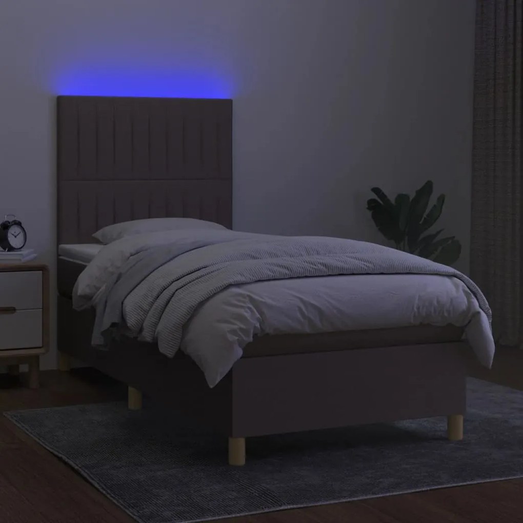 vidaXL Κρεβάτι Boxspring με Στρώμα & LED Taupe 90x190 εκ. Υφασμάτινο