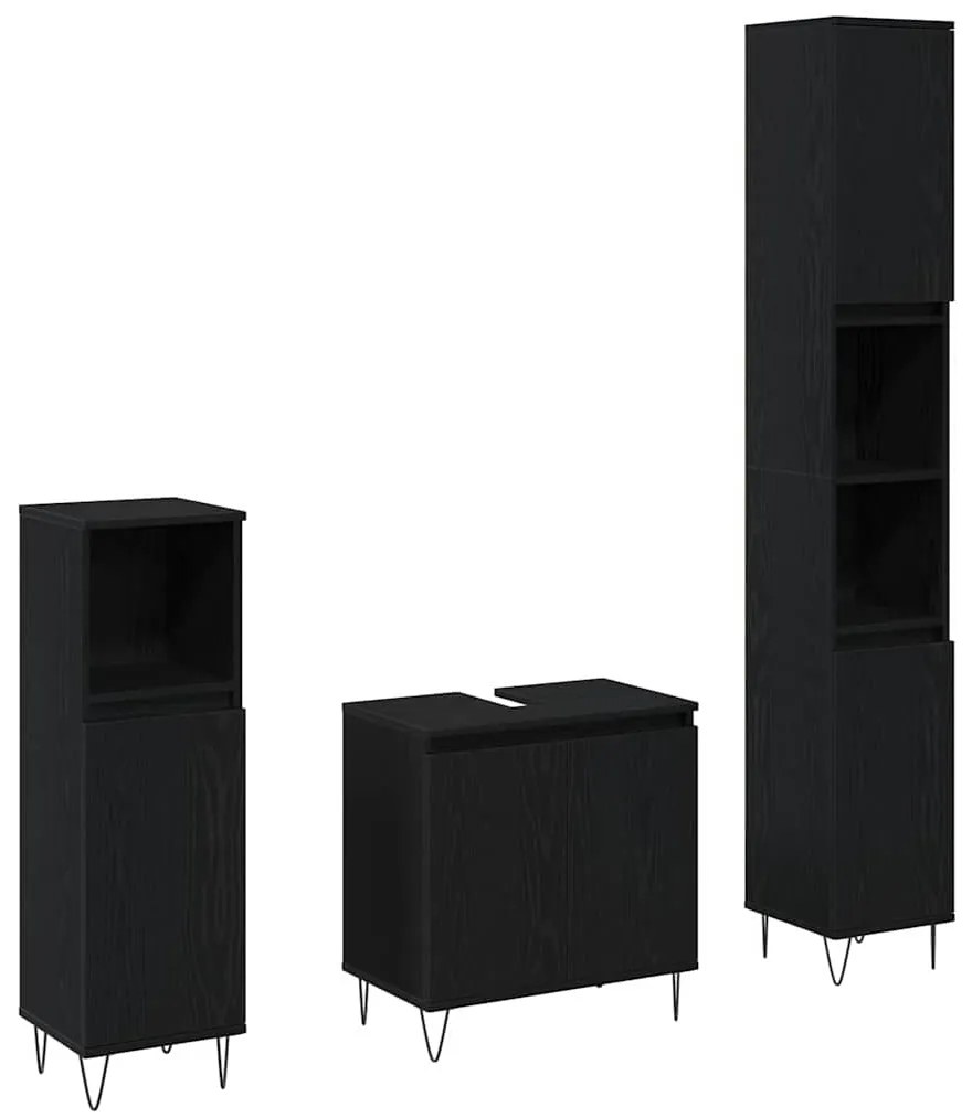 vidaXL Σετ Επίπλων Μπάνιου με πόρτα 3 pcs Μαύρη Οξυά 30 x 30 x 190 εκ