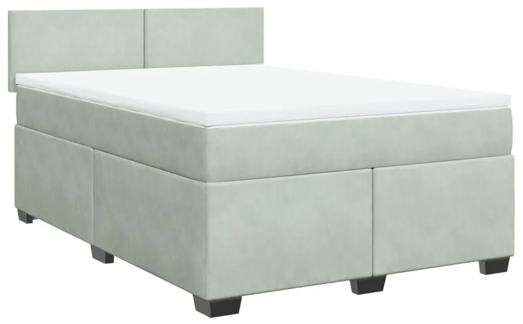 Κρεβάτι Boxspring με Στρώμα Ανοιχτό Γκρι 140x190 εκ. Βελούδινο - Γκρι