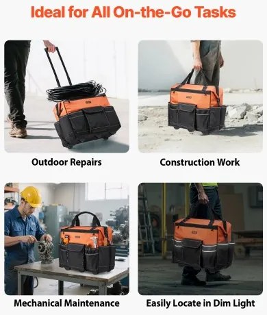 VEVOR Rolling Tool Bag 27 Pockets Heavy Duty Roller Tool Bag on Wheels