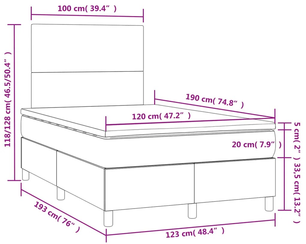 ΚΡΕΒΑΤΙ BOXSPRING ΜΕ ΣΤΡΩΜΑ &amp; LED ΓΚΡΙ 120X190 ΕΚ. ΣΥΝΘ. ΔΕΡΜΑ 3270285