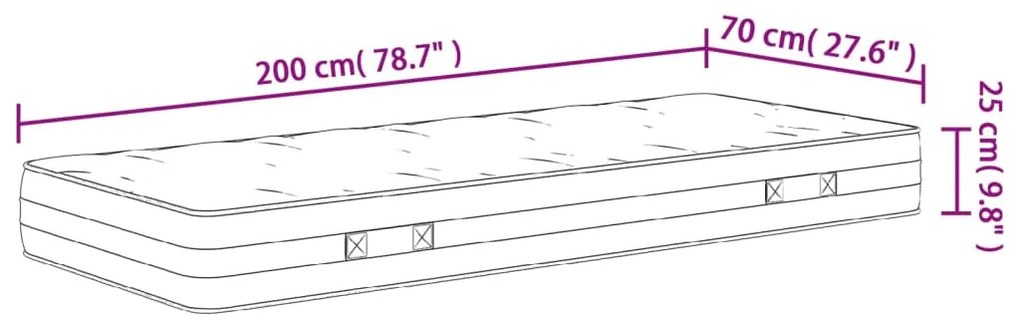 Στρώμα με Pocket Springs Μεσαία Σκληρότητα 70x200 εκ. - Λευκό