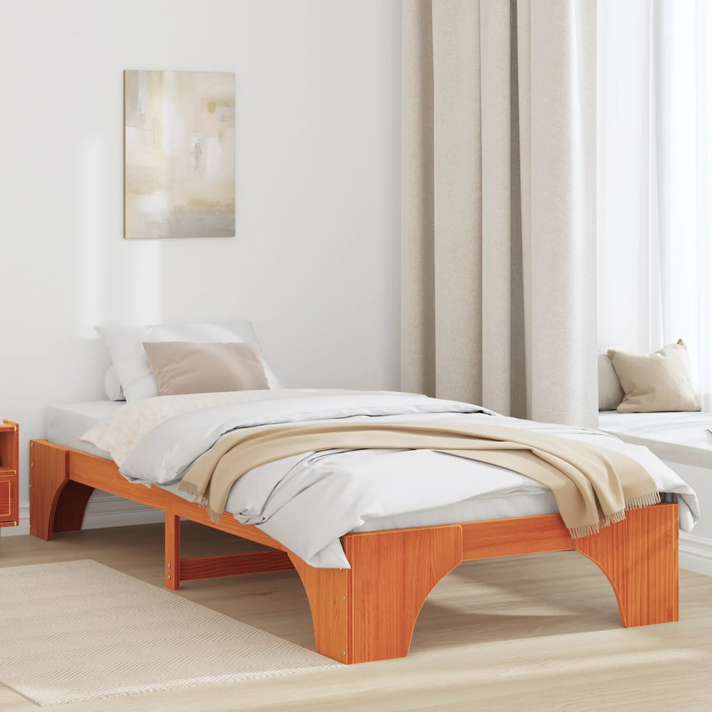 vidaXL Κρεβάτι Κερωμένο Καφέ 90x200 cm από Στερεό Ξύλο Πεύκου