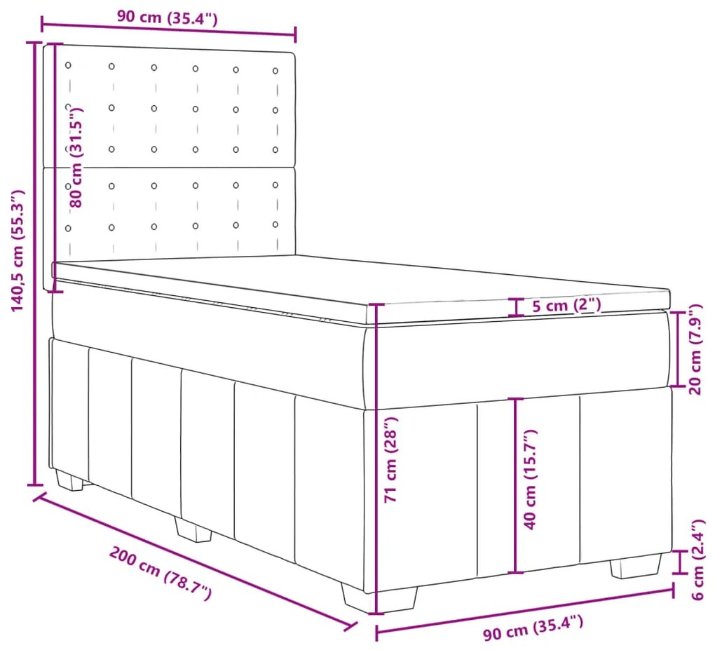 Κρεβάτι Boxspring με Στρώμα Taupe 90x200 εκ. Υφασμάτινο - Μπεζ-Γκρι