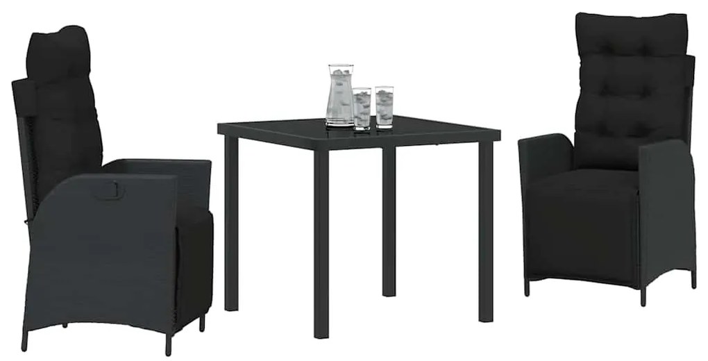 vidaXL Σέτ φαγητού για κήπο 3 pcs Μαύρο Πολυ ράταν