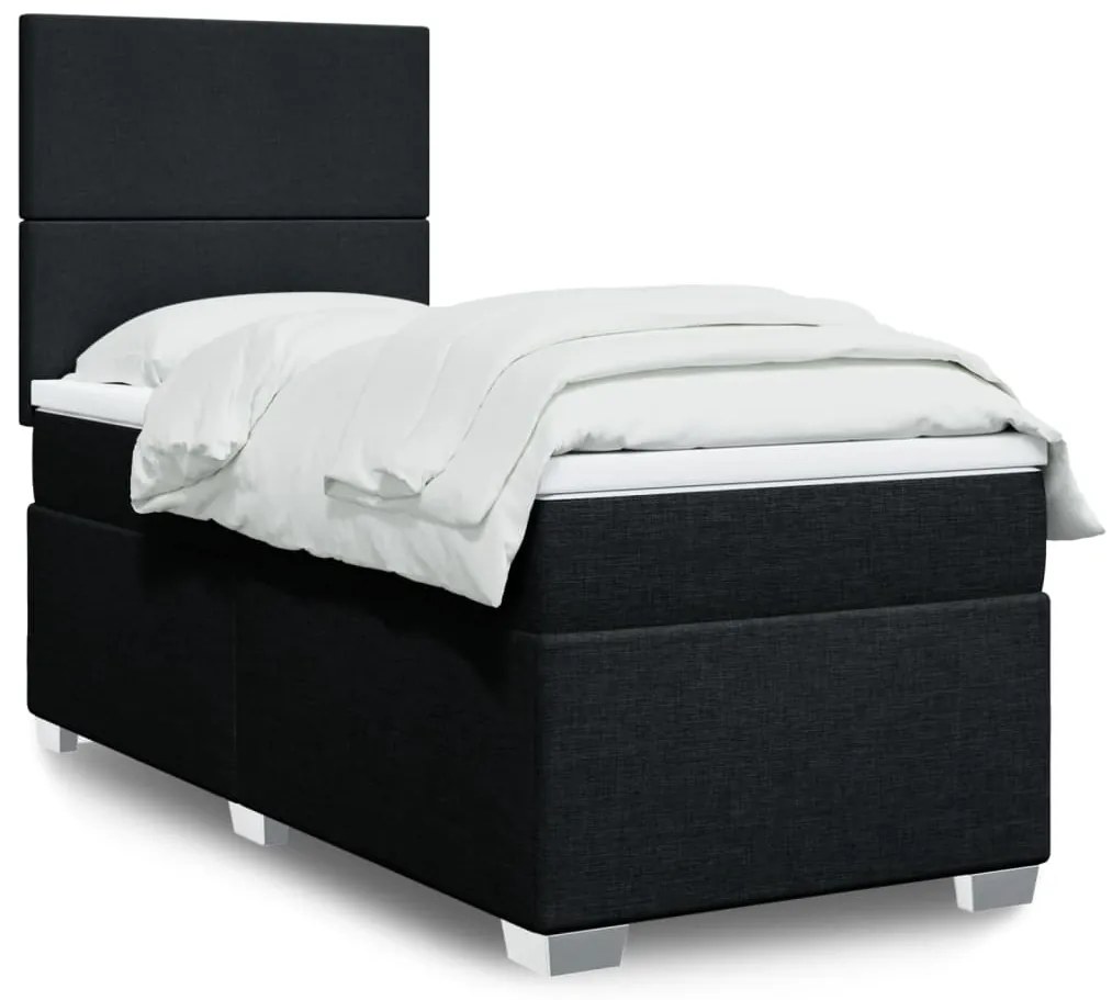 vidaXL Κρεβάτι Boxspring με Στρώμα Μαύρο 90x190 εκ.Υφασμάτινο