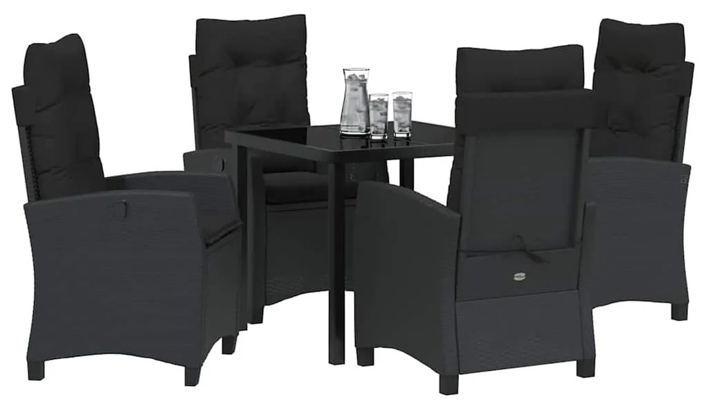 vidaXL Σέτ φαγητού για κήπο με μαξιλάρι 5 pcs Μαύρο συνθετικό ρατάν