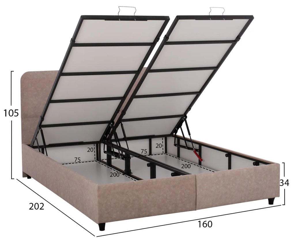 ΚΡΕΒΑΤΙ DOLORES ΜΕ ΑΠΟΘΗΚΕΥΤΙΚΟ ΜΠΕΖ ΥΦΑΣΜΑ HM631.22 ΓΙΑ ΣΤΡΩΜΑ 160x200 εκ. - HM631.22