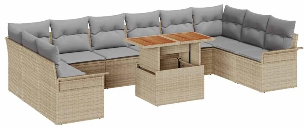 vidaXL Set κήπου 11 τεμαχίων με μπεζ μαξιλάρια, φτιαγμένο από πολυ-ράτταν ακακίας.