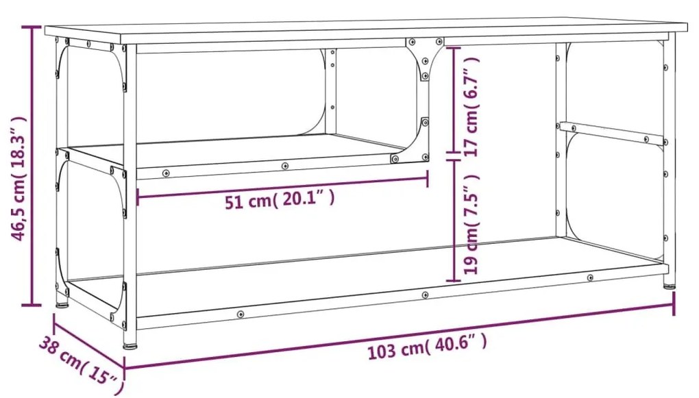 Έπιπλο Τηλεόρασης Καπν. Δρυς 103x38x46,5 εκ Επεξ. Ξύλο &amp; Ατσάλι - Καφέ