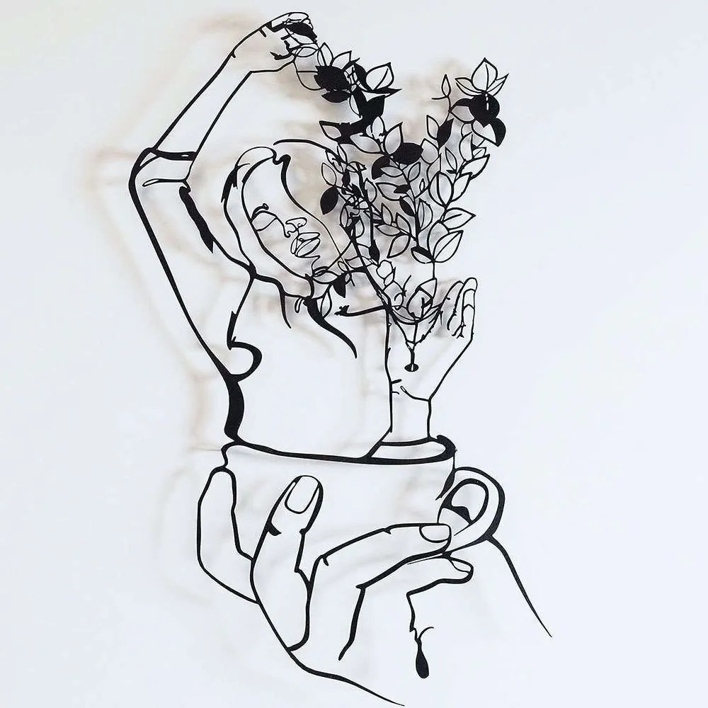 Διακοσμητικό Τοίχου Coffee Girl Line Art 507ATP1193 61x100cm Black Wallity Ατσάλι