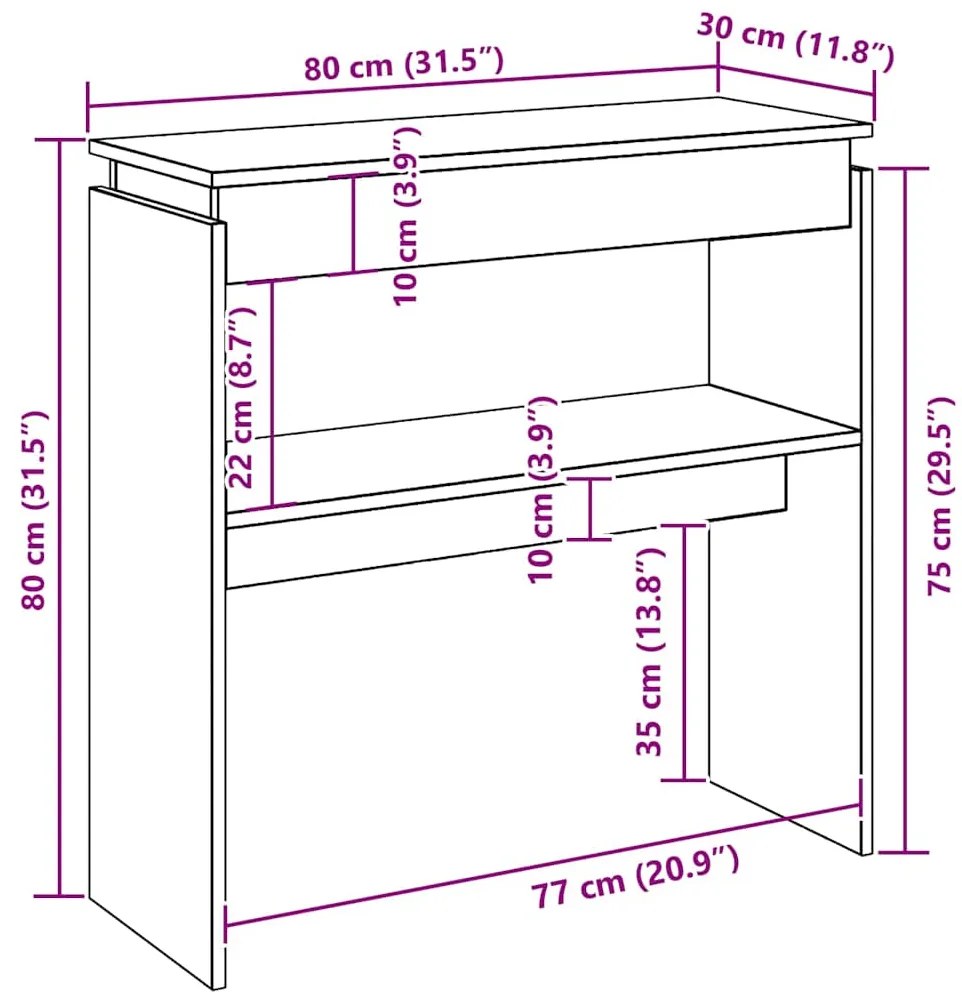vidaXL Τραπέζι Κονσόλα Καπνιστή Δρυς 80x30x80 εκ. Επεξεργασμένο Ξύλο