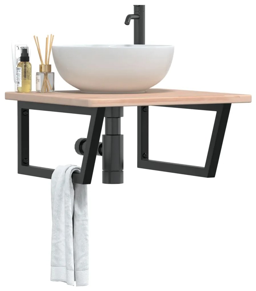 Ράφι Νιπτήρα Τοίχου από Ατσάλι / Μασίφ Ξύλο Δρυός