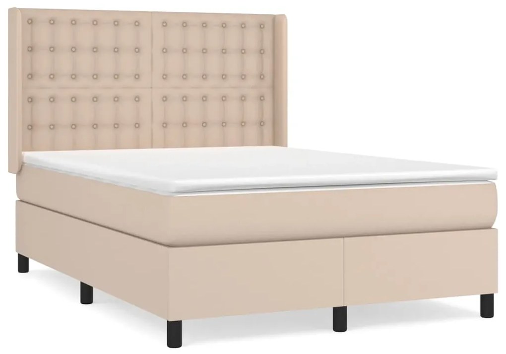 Κρεβάτι Boxspring με Στρώμα Καπουτσίνο 140x190εκ.από Συνθ.Δέρμα - Καφέ