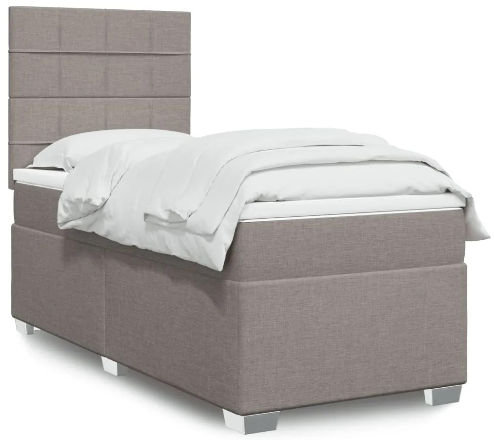 Κρεβάτι Boxspring με Στρώμα Taupe 90x190 εκ.Υφασμάτινο - Μπεζ-Γκρι