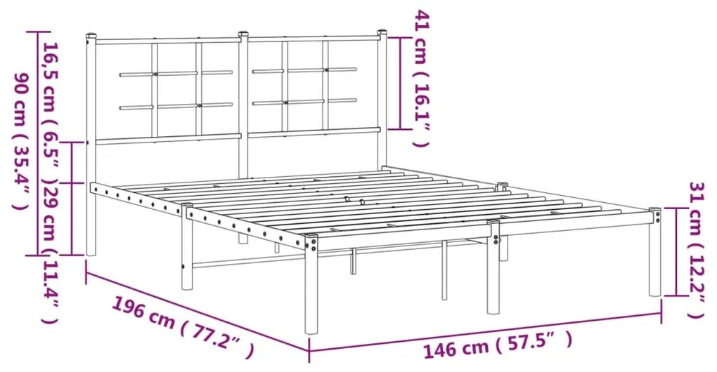 Πλαίσιο Κρεβατιού με Κεφαλάρι Μαύρο 140 x 190 εκ. Μεταλλικό - Μαύρο