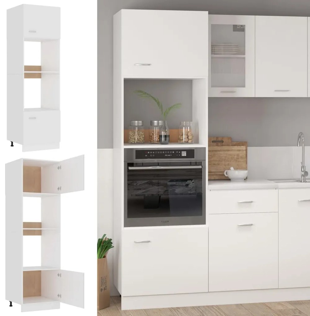 vidaXL Ντουλάπι για Φούρνο Μικροκυμάτων Λευκό 60x57x207 εκ Επεξ. Ξύλο