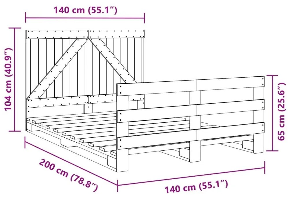 Πλαίσιο Κρεβατιού με Κεφαλάρι 140x200 εκ. από Μασίφ Ξύλο Πεύκου - Καφέ