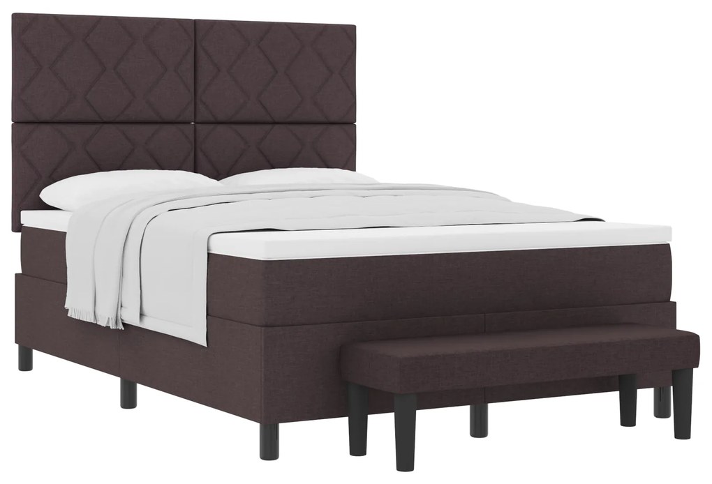 vidaXL Κρεβάτι Box Spring με Στρώμα & Πάγκο Σκούρο Καφέ 160x200 εκ. Ύφασμα