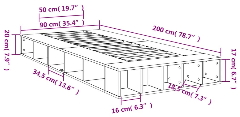 Πλαίσιο Κρεβατιού Μαύρο 90 x 200 εκ. Επεξεργασμένο Ξύλο - Μαύρο