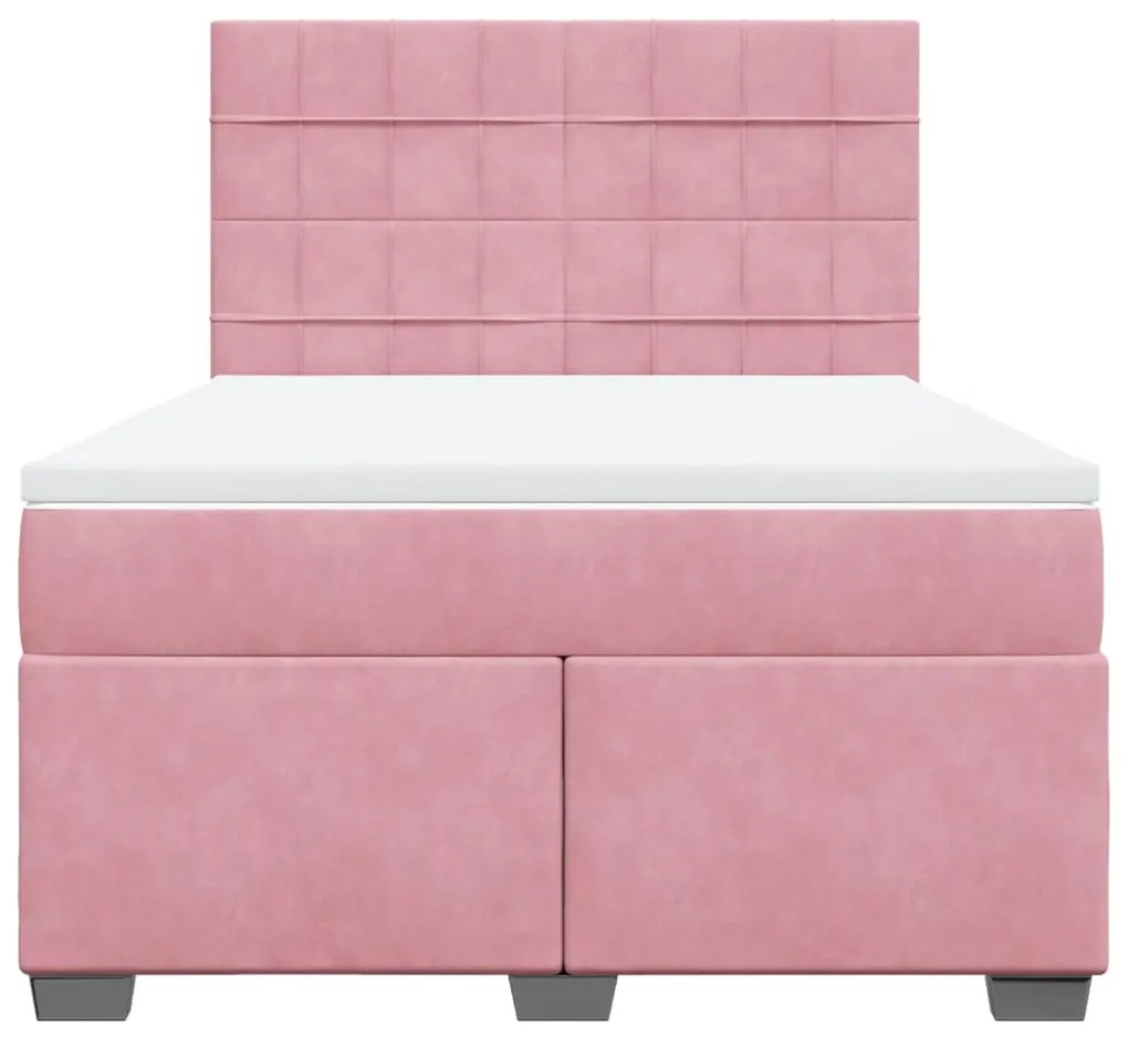 vidaXL Κρεβάτι Boxspring με Στρώμα Ροζ 140x190 εκ. Βελούδινο