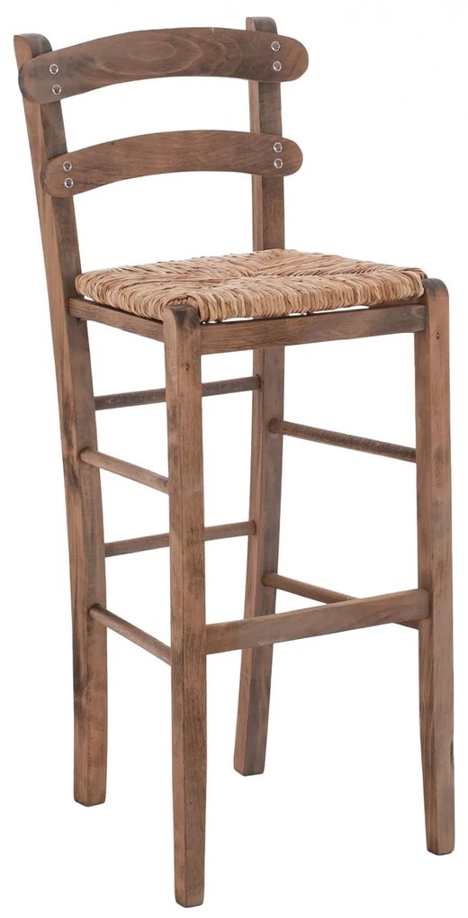 Traditional Stool with straw Walnut color