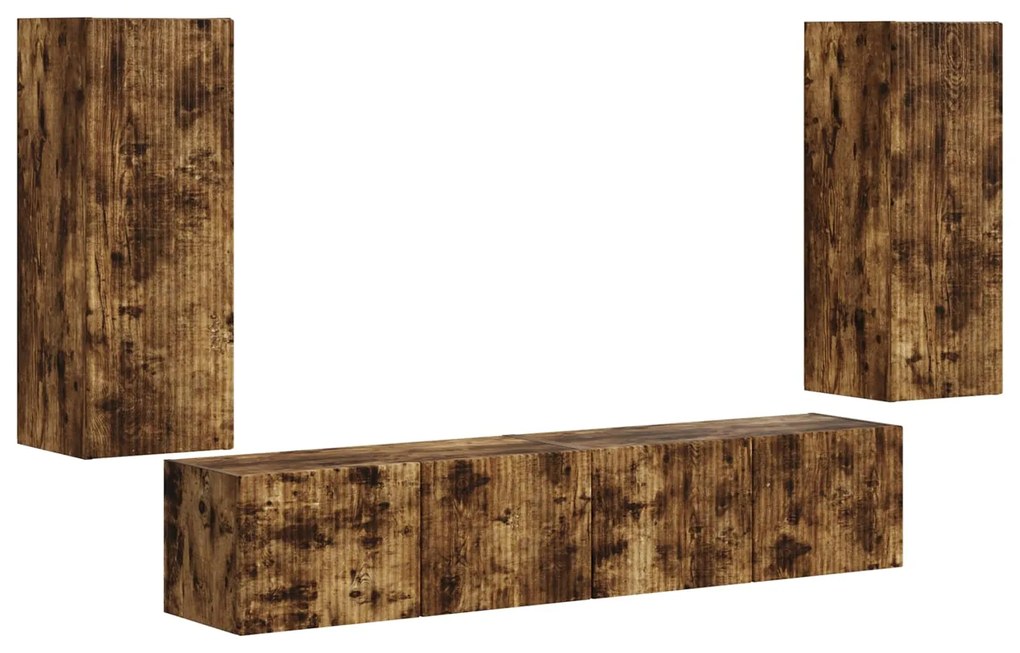 vidaXL Σετ τοίχου για τηλεόραση 4 pcs Καπνιστό Δρύς Επεξεργασμένο ξύλο