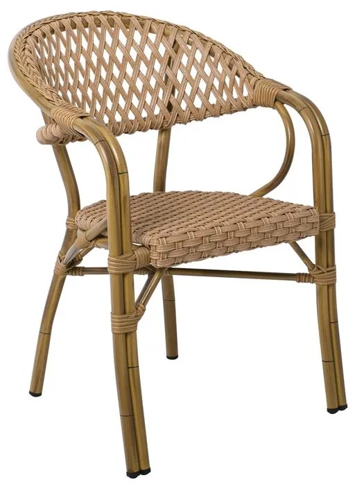 VEGERA Rattan Πολυθρόνα Dining Αλουμίνιο Φυσικό, Wicker Φυσικό, Στοιβαζόμενη 57x59x84cm