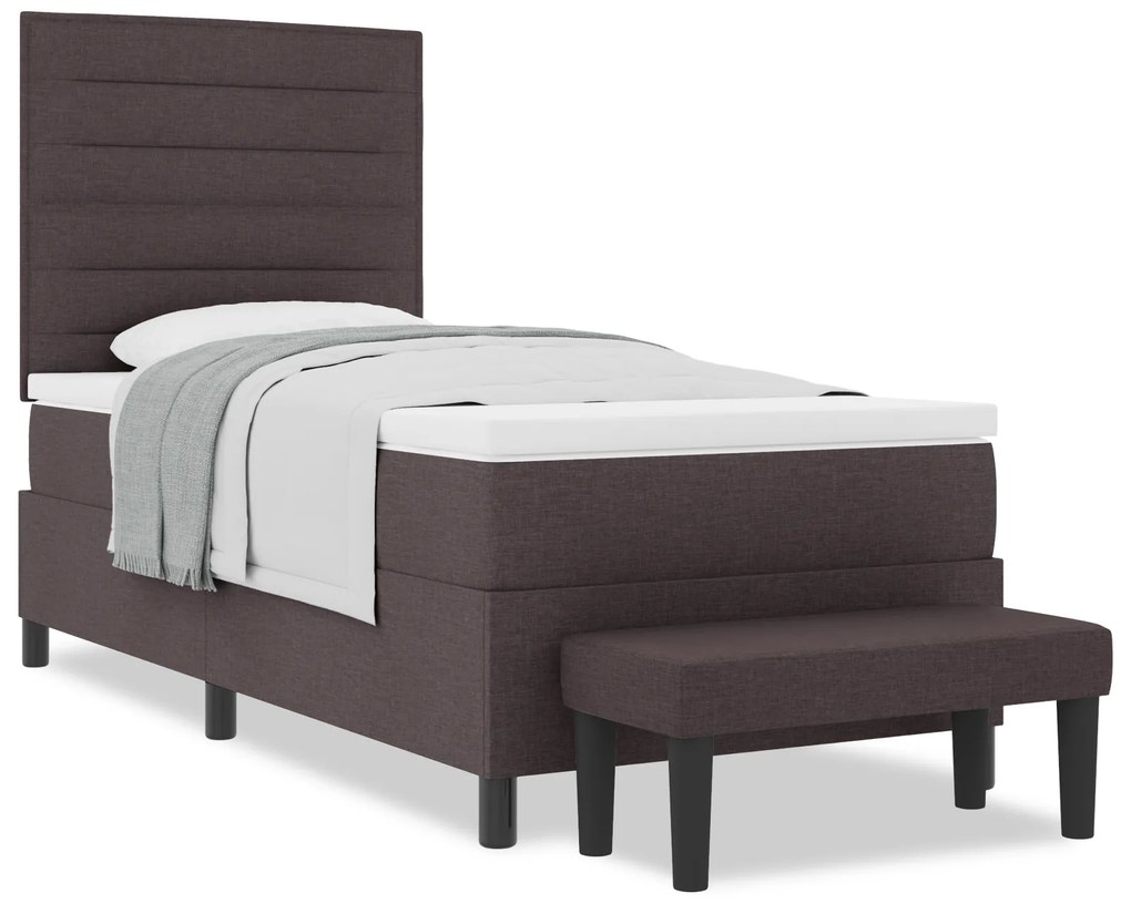 vidaXL Κρεβάτι Box Spring με Στρώμα & Πάγκο Σκούρο Καφέ 90x190 εκ Ύφασμα