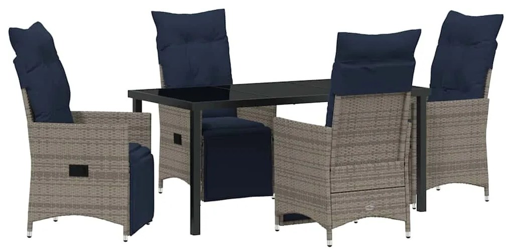 vidaXL Σετ τραπεζιού και καρέκλας με μαξιλάρι 5 pcs Γκρι Ράτα PE