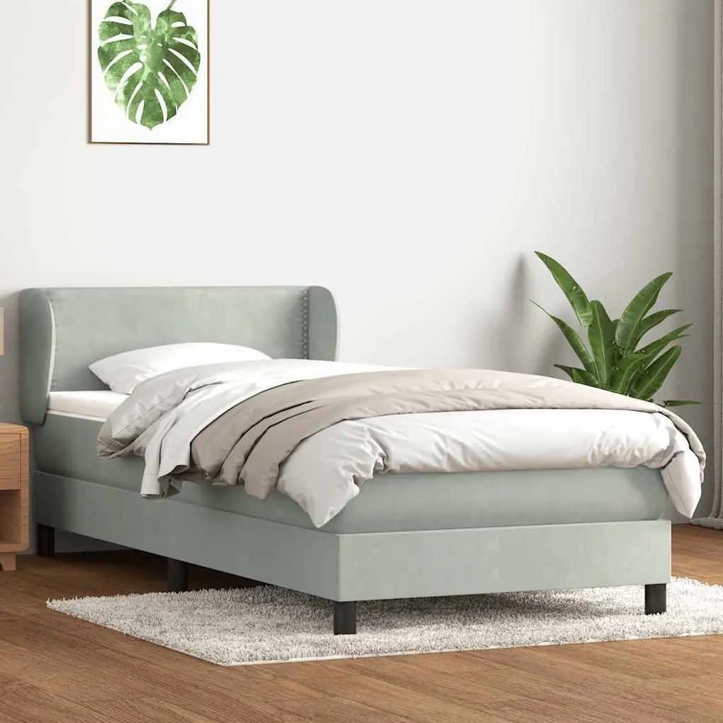 Κρεβάτι Boxspring με Στρώμα Ανοιχτό Γκρι 100x210 εκ. Βελούδινο - Γκρι