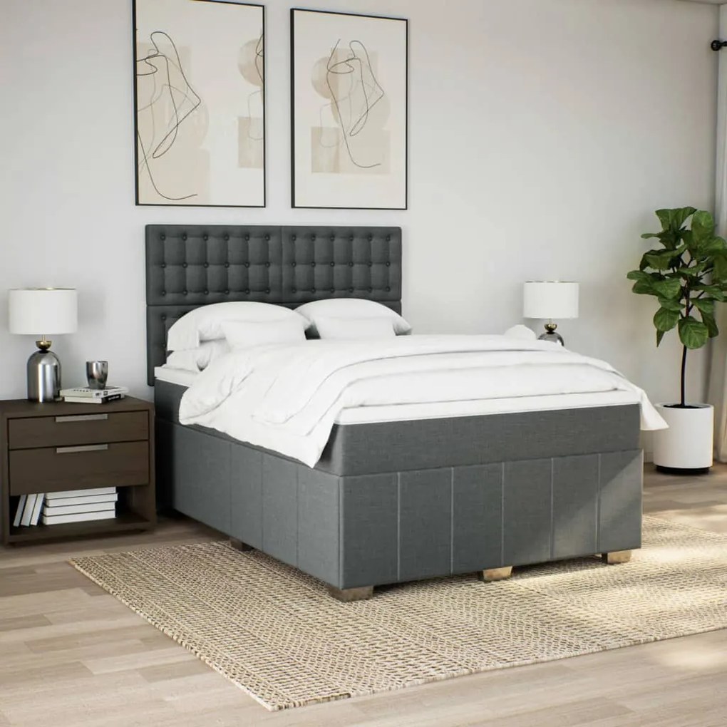 vidaXL Κρεβάτι Boxspring με Στρώμα Σκούρο Γκρι 140x200 εκ Υφασμάτινο