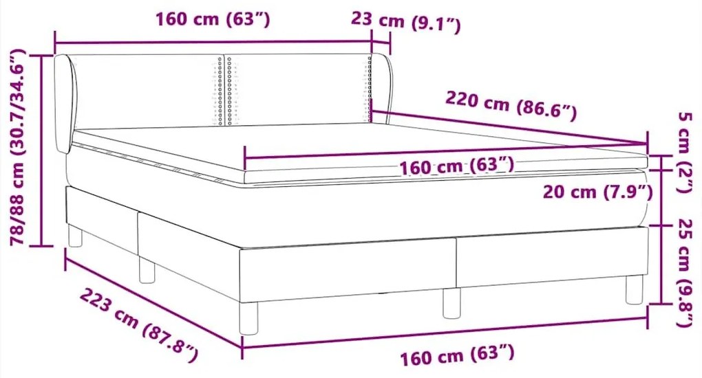 Κρεβάτι Boxspring με Στρώμα Ανοιχτό Γκρι 160x220 εκ. Βελούδινο - Γκρι