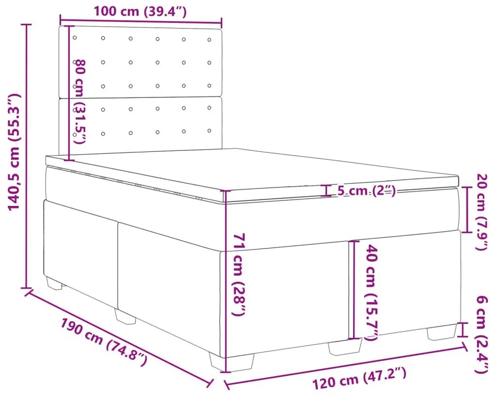 Κρεβάτι Boxspring με Στρώμα Μπλε 120x190 εκ. Υφασμάτινο - Μπλε