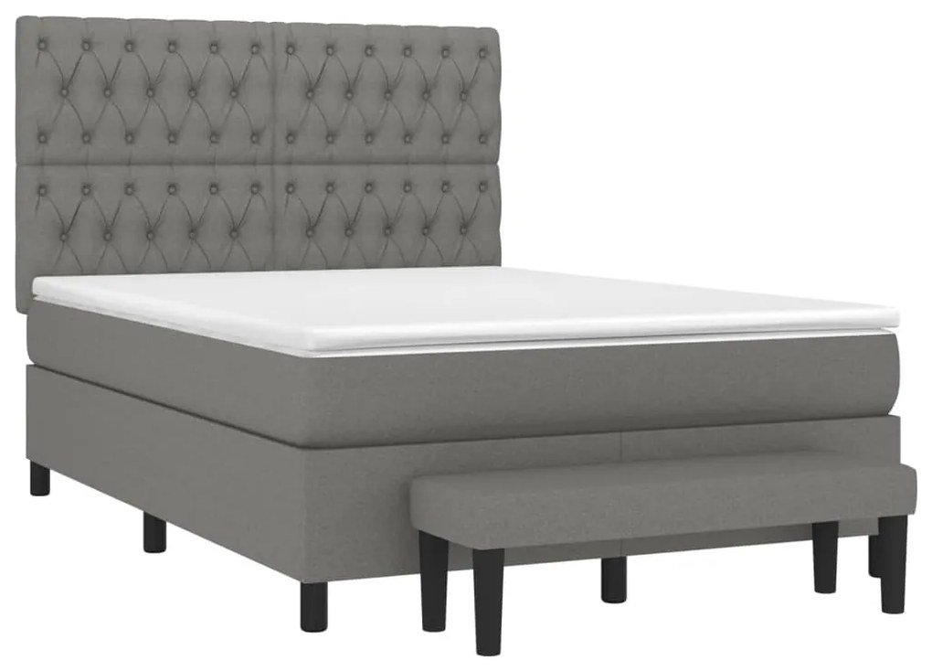 Κρεβάτι Boxspring με Στρώμα Σκούρο Γκρι 140x200 εκ Υφασμάτινο - Γκρι