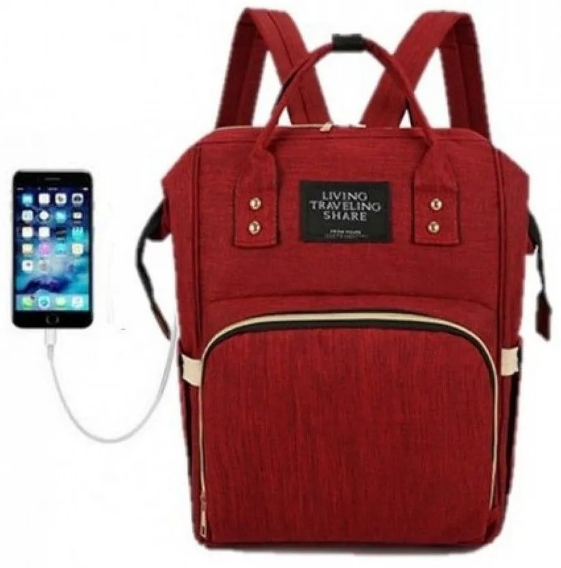 Τσάντα Μωρού Πλάτης B-76 Με USB 40x13x26 Bordo Living Traveling Share Ύφασμα
