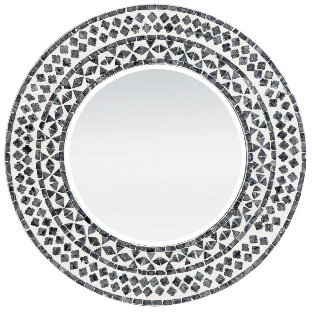 Artekko Ivory Ασπρόμαυρος Καθρέπτης Τοίχου από MDF και Capiz (61x2x61)cm Artekko 48757