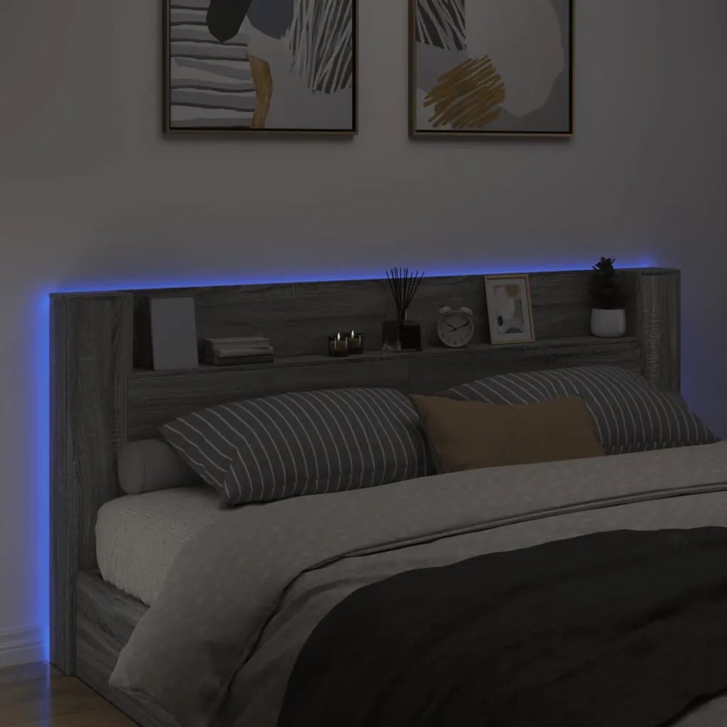vidaXL Κεφαλάρι με Αποθηκ. Χώρο &amp; LED Γκρι Sonoma 220x16,5x103,5 εκ.