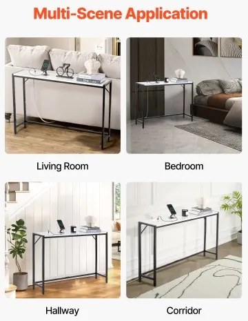 VEVOR Marble Console Table Modern Narrow Long Console Table with Power Outlet