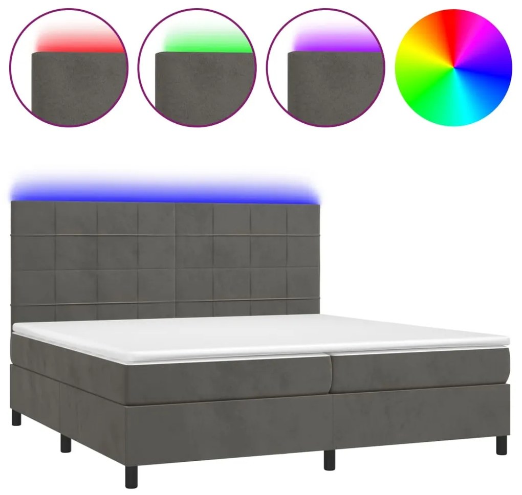 ΚΡΕΒΑΤΙ BOXSPRING ΜΕ ΣΤΡΩΜΑ &amp; LED ΣΚ. ΓΚΡΙ 200X200ΕΚ. ΒΕΛΟΥΔΙΝΟ 3136144