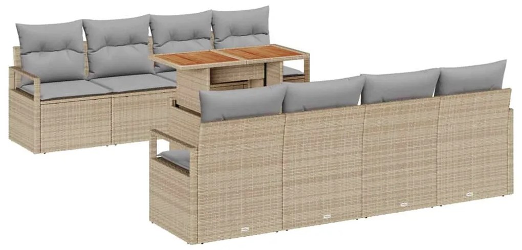 vidaXL Σετ Καναπέ Κήπου με αποθήκευση 9 pcs Μπεζ Πολυ ράταν